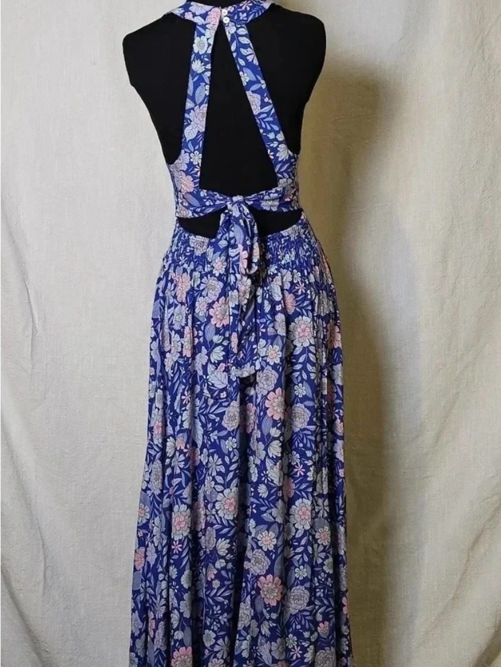 Abel the Label rayon floral halter maxi dress Cottagecore bohemian Sm